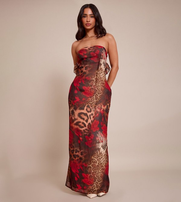 Petite Printed Strapless Maxi Dress
