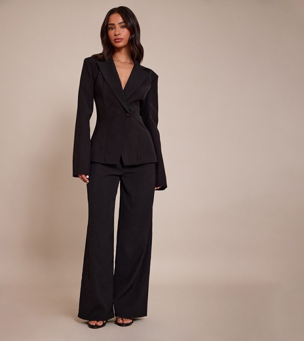 Petite Mid Rise Wide Leg Tailored Trousers