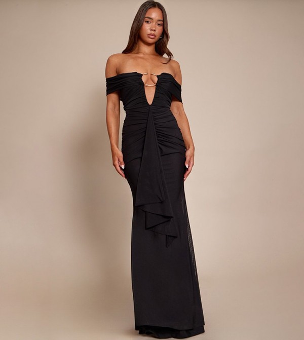 Plt Label Mesh Trim Detail Fishtail Maxi Dress