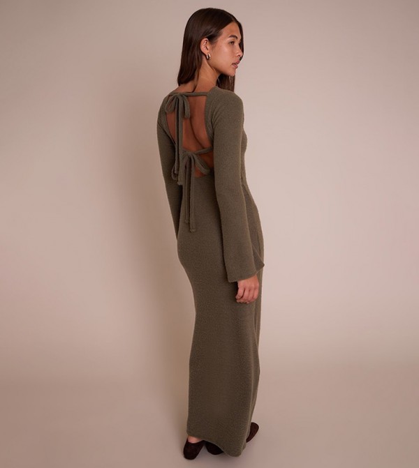 Brushed Tie Back Long Sleeves Maxi Dress