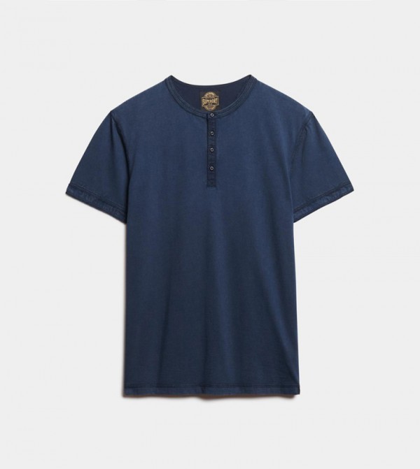Solid Slub Henley Neck T-Shirt