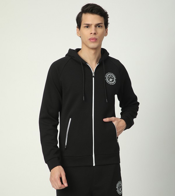 Logo Printed Long Sleeves Hooded Jacket
