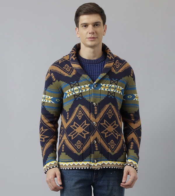 Buy Beverly Hills Polo Club Patterned Shawl Collar Cardigan In - Main Image