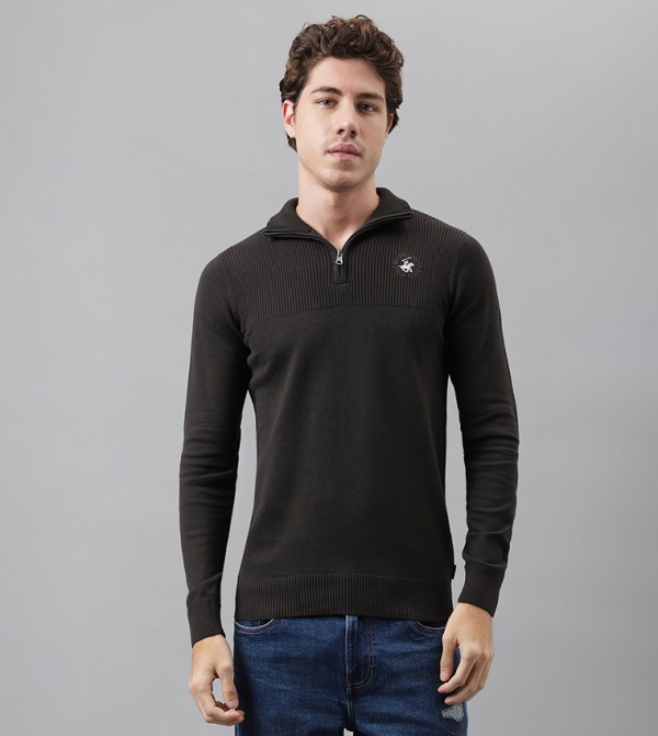 Half Zippered Long Sleeves Sweater