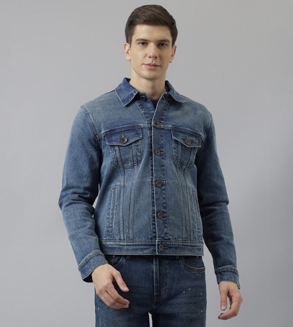 Denim jacket with grey sleeves best sale