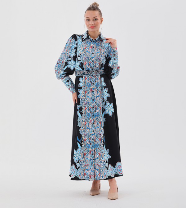 Printed Bishop Sleeves Shirt Dress