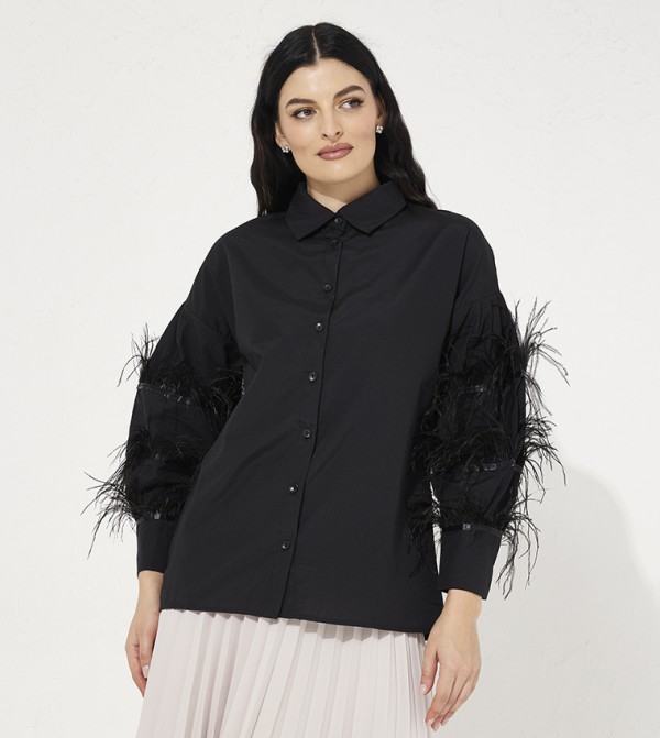 Feather Detail Classic Collar Shirt