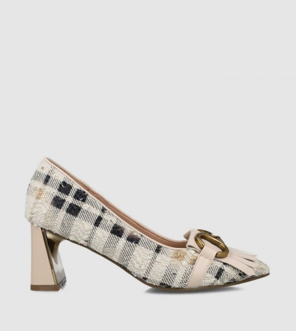 Plaid Flare Heel Pumps