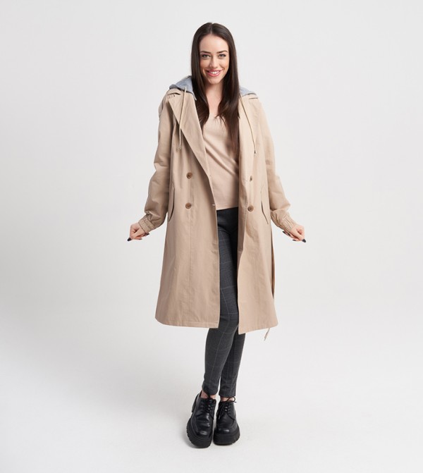 Buy Trendyol Open Long Trench Coat In Khaki | 6thStreet UAE