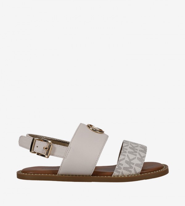 JAGGER MAXSON Monogram Print Slingback Flat Sandals