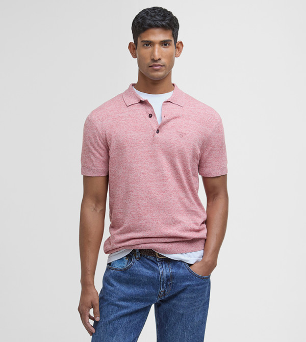 Logo Embroidered Buston Knitted Polo T-Shirt