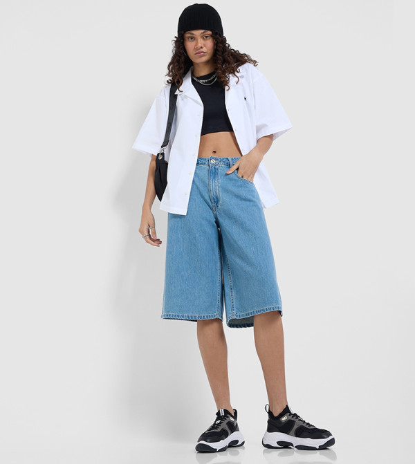 Relaxed Fit Denim Bermuda Shorts