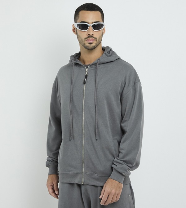 Solid Zip-Through Hooded Jacket