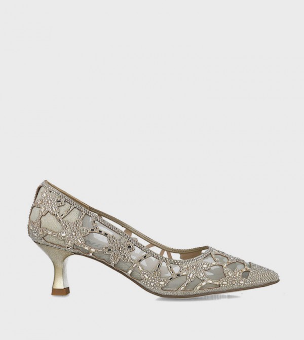 SAYRI Embellished Kitten Heel Pumps