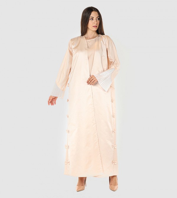 Pleated Sleeve Satin Abaya