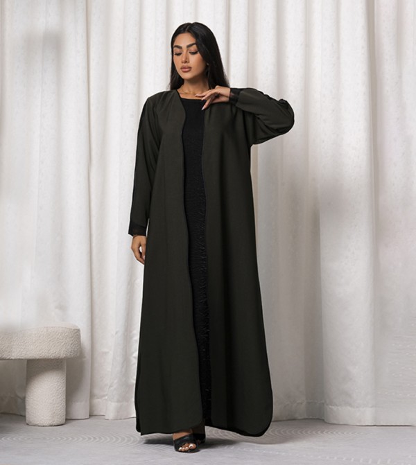 Contrast Scalloped Piping Abaya