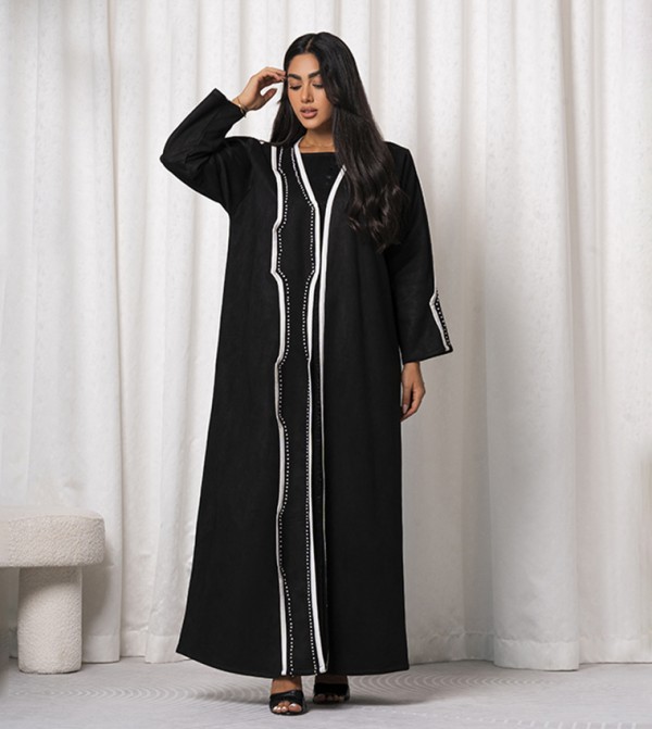 Contrast Trim Long Sleeves Abaya