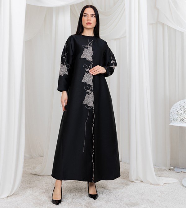 Victoria Satin Embroidered Abaya