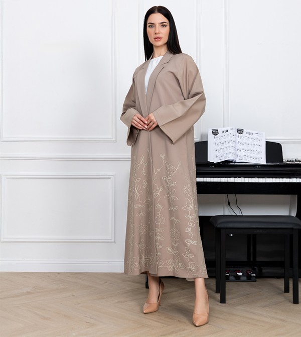 Phua Embroidered Lapel Collar Abaya