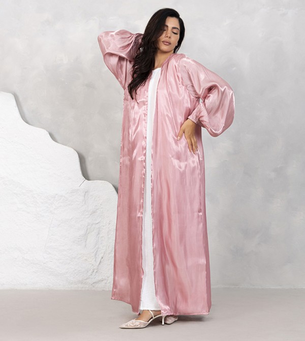 Solid Balloon Sleeves Organza Abaya
