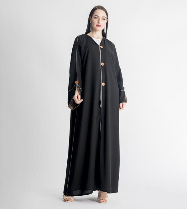 عباية بياقة V بأكمام طويلة 