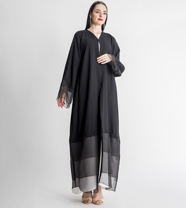عباية بياقة V بأكمام طويلة 