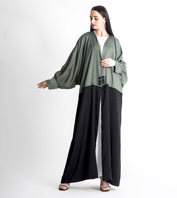 عباية بياقة V بأكمام طويلة 