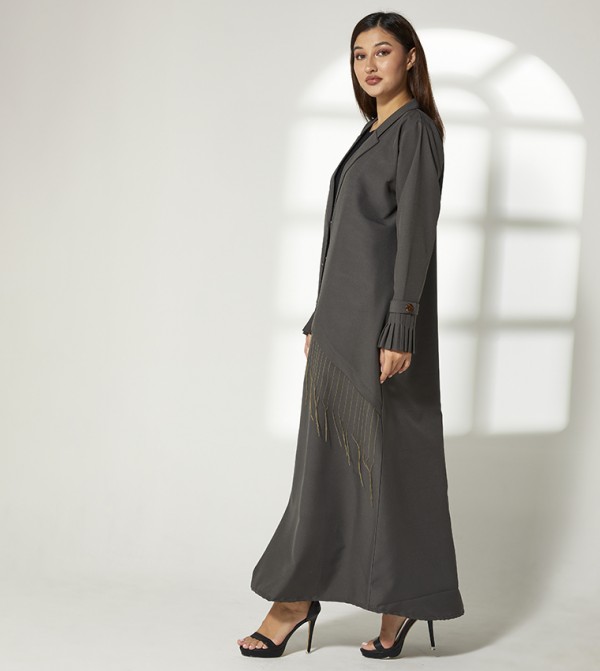 Buy Moistreet Blazer Style Abaya With Pleated Cuffs In Grey