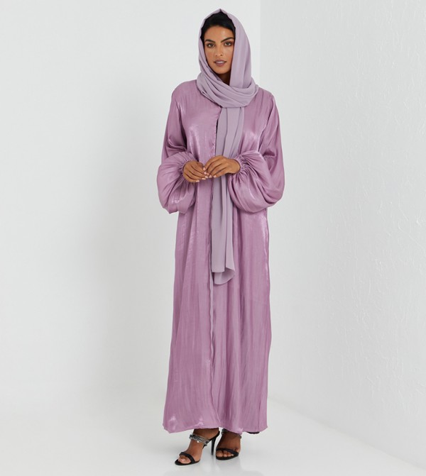 Abaya Set with Under Dress & Sheila-Pink