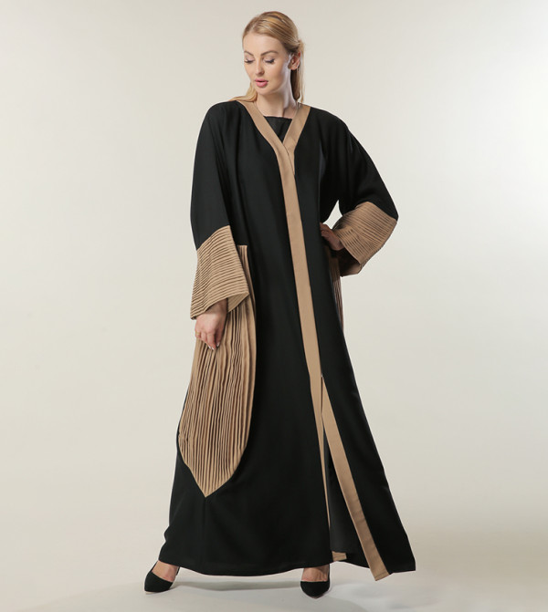 Abaya with Contrast Pleated Panels