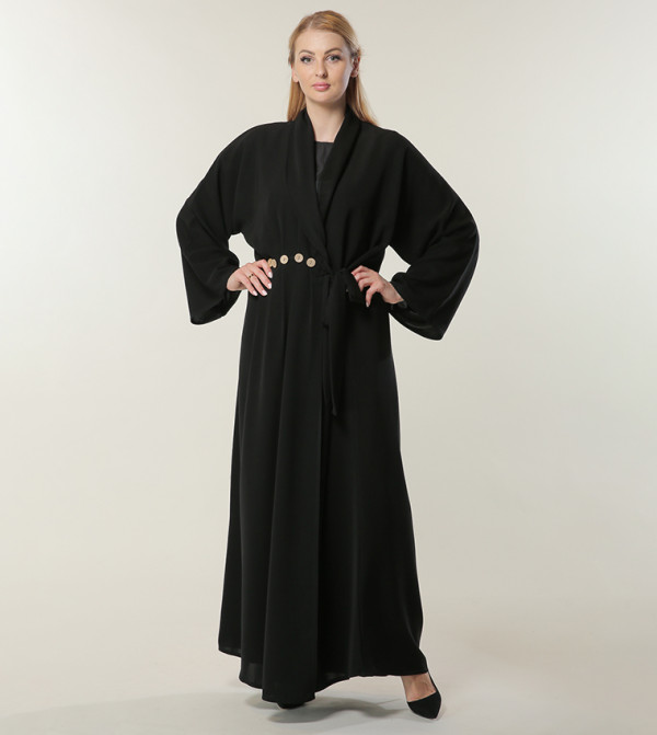 Button Detailed Wrap Abaya