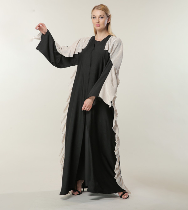 Contrast Pleated Trim Abaya
