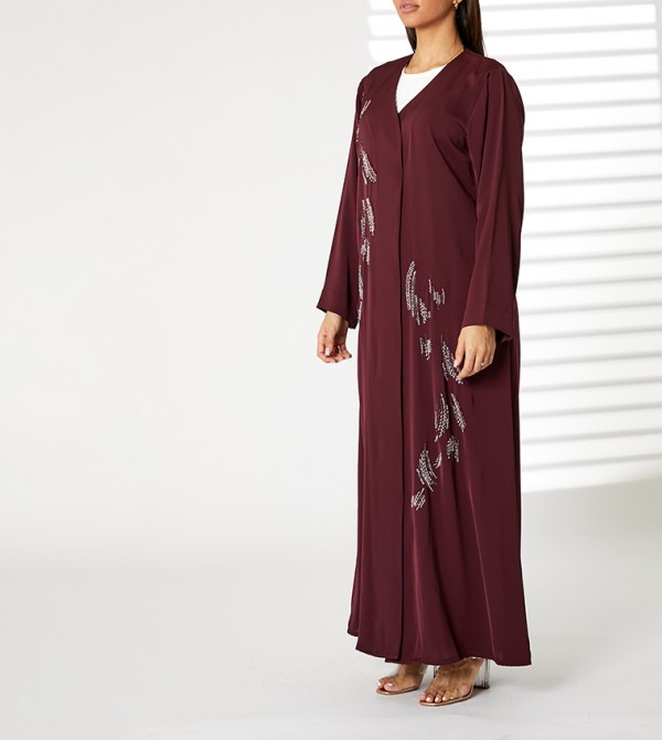 Embellished V-Neck Long Sleeves Open Abaya