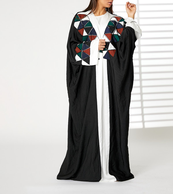 Bisht Geometrical Print Embellished Abaya
