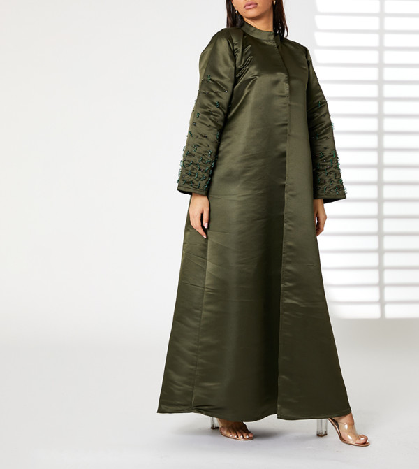 Embellished Mandarin Collar Abaya