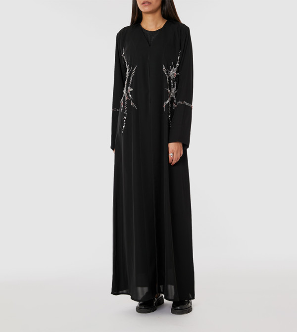 Embellished V-Neck Open Abaya