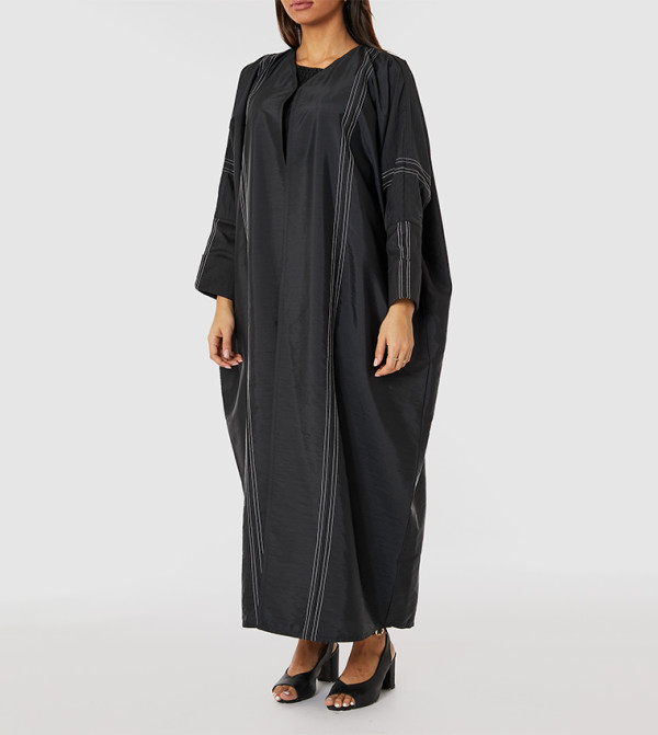 Contrast Embroidered V-Neck Abaya