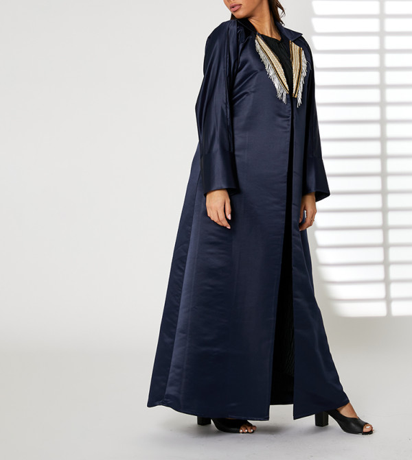 Fringe Detail Lapel Collar Abaya