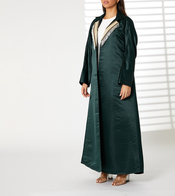 Fringe Detail Lapel Collar Abaya