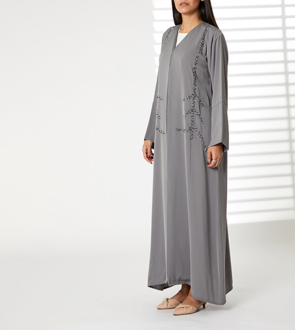 Embellished V-Neck Long Sleeves Open Abaya