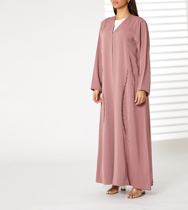 Embellished V-Neck Long Sleeves Open Abaya