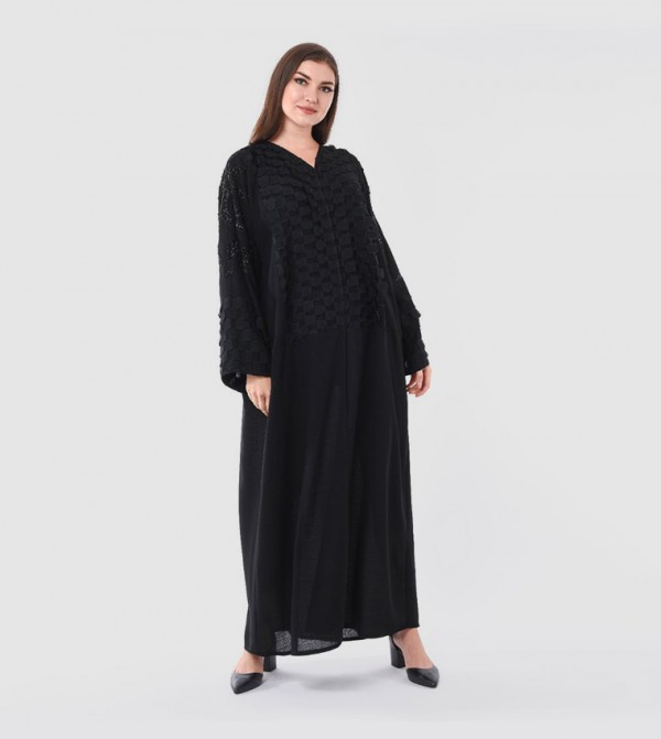 Hand Embroidered Check Panel Abaya