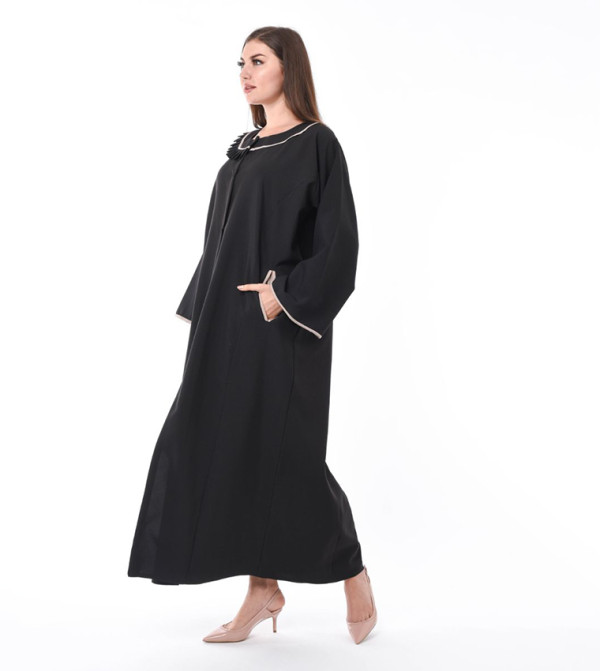 Pleated Collar Casual Abaya