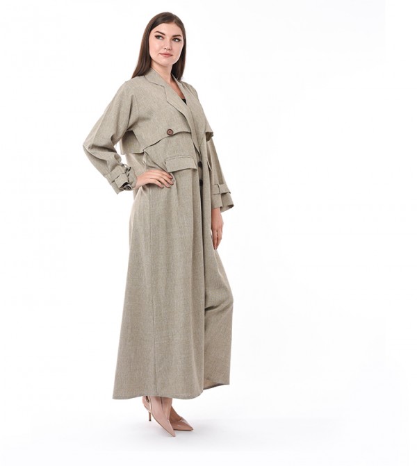Notch Lapel Lantern Sleeve Abaya