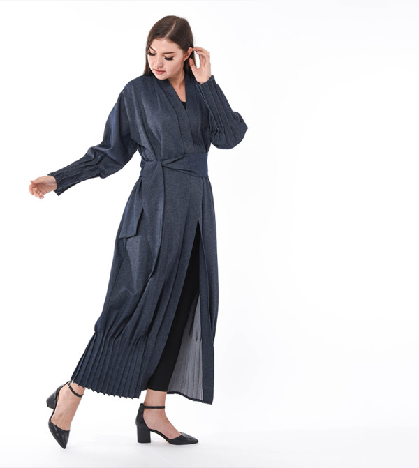 Pleated Belted Denim Abaya