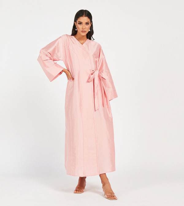 Solid Wrap Style Abaya with Tie-Up Belt