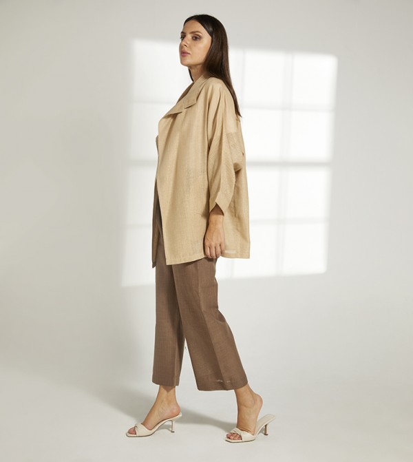 Buy Happiness İstanbul Velcro Closure Loose Fit Trousers In Beige