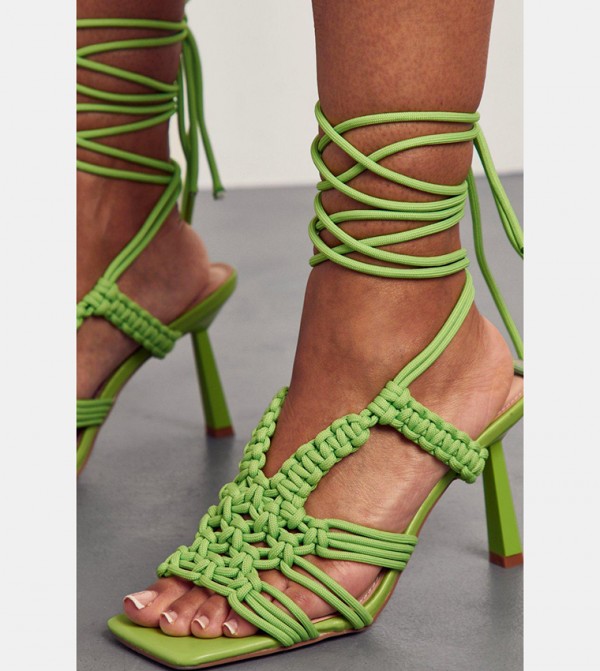 Neon green tie up heels hotsell