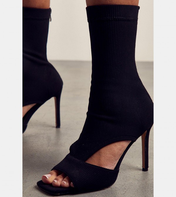 Buy MissPap Knitted Cut Out Detail Heel Sandals In Black 6thStreet Bahrain