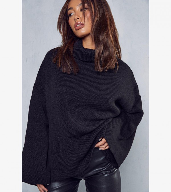 Oversized black cowl neck sweater clearance